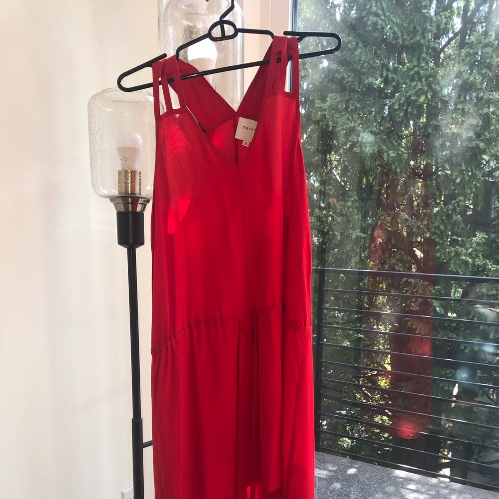 Mason red high-low drawstring dress